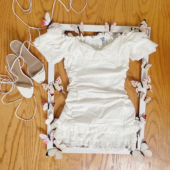 Fashion Nova Dresses & Skirts - Eyelet Ruffle Hem Ruched Mini Dress